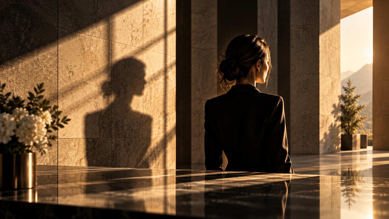 Woman and her shadow representing presence, perception and nonverbal communication